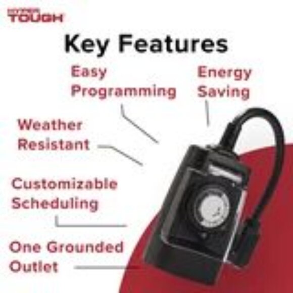 Hyper Tough Single Outlet All-Weather Timer with 3-Prong Outlet, NWT - Picture 3 of 3